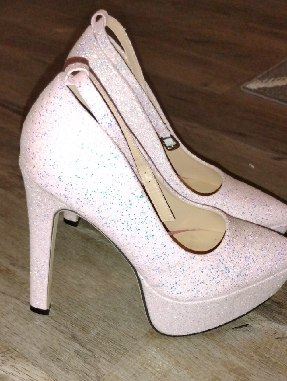 Light Pink Shimmery Platform Heels W/ Back Ankle Strap